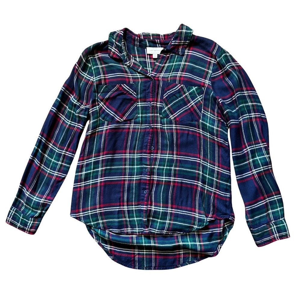Lucky Brand Classic Plaid Size Small in Navy Multi Long Sleeve